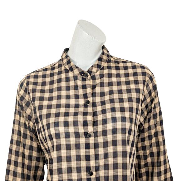 NILI LOTAN Women's Button front Shirt Beige Black Check Medium - Picture 7 of 8